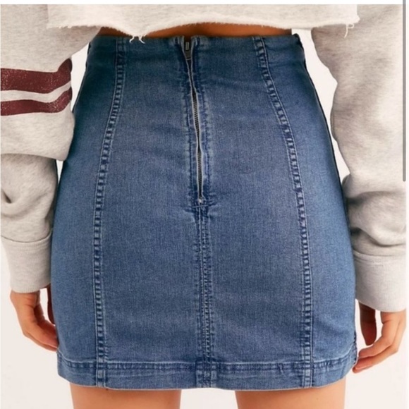 Free People Denim Mini Skirt Dark Wash - Picture 3 of 8